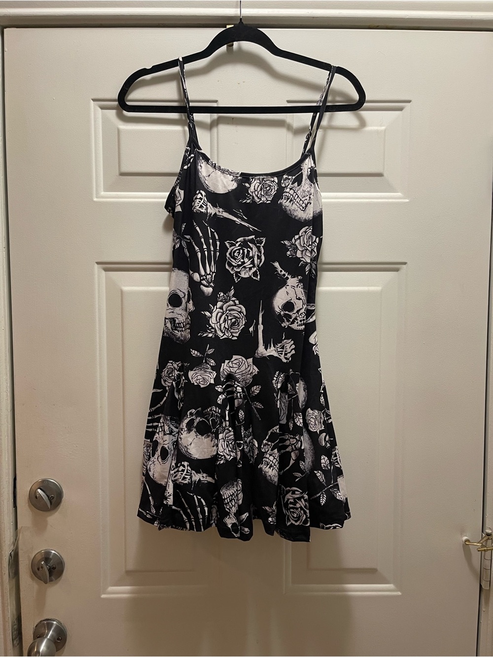Black & White Skull Rose Spaghetti-Strap Dress